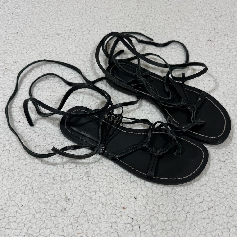 Zara Black Lace Up Braided Strappy Gladiator Sandals Women's 36 US Sz 5.5 Shoes